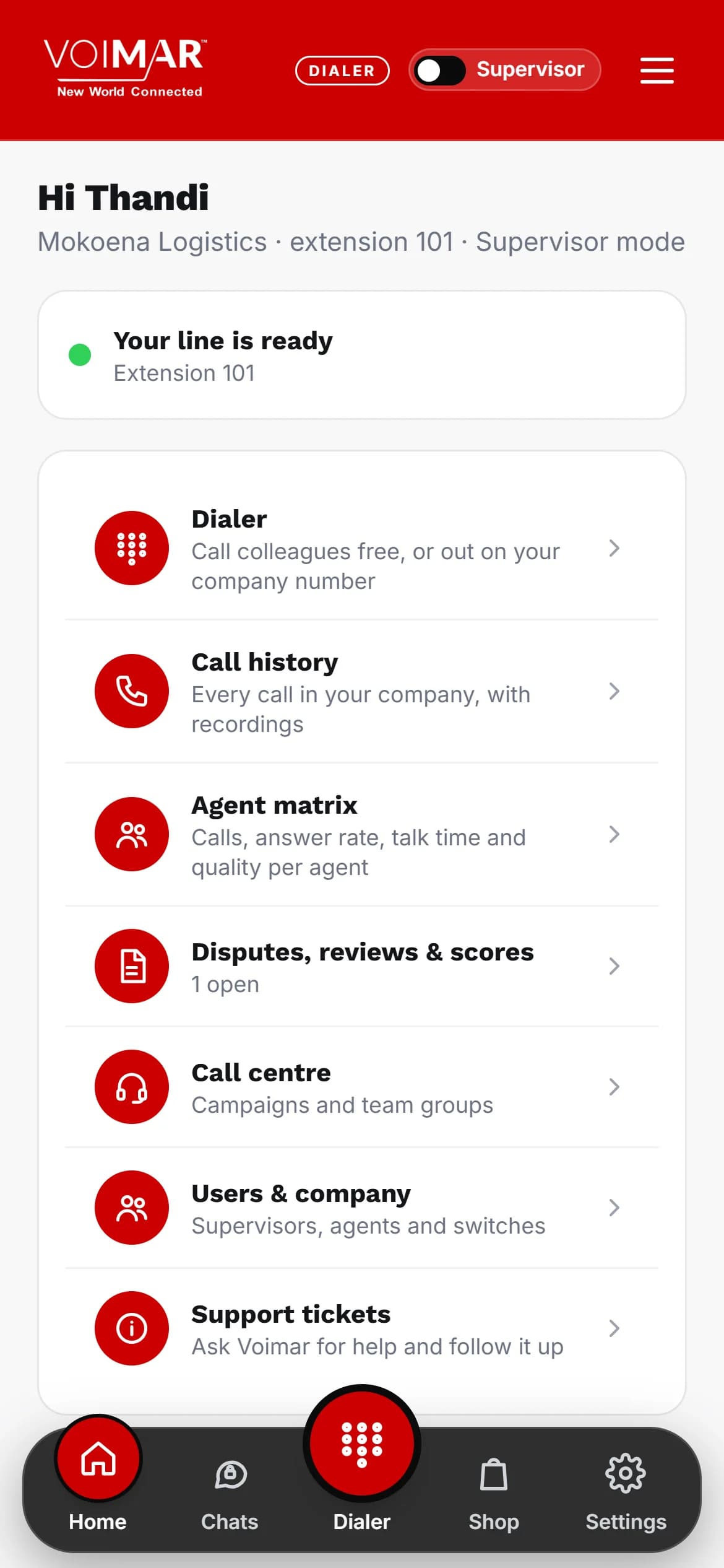 Voimar Call Centre & Dialer - Home (supervisor)